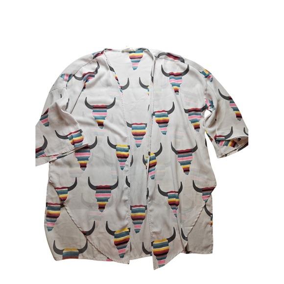 Peach Love California Sweaters - Peach Love California Kimono Cardigan Small Serape Bull Skull Western Boho